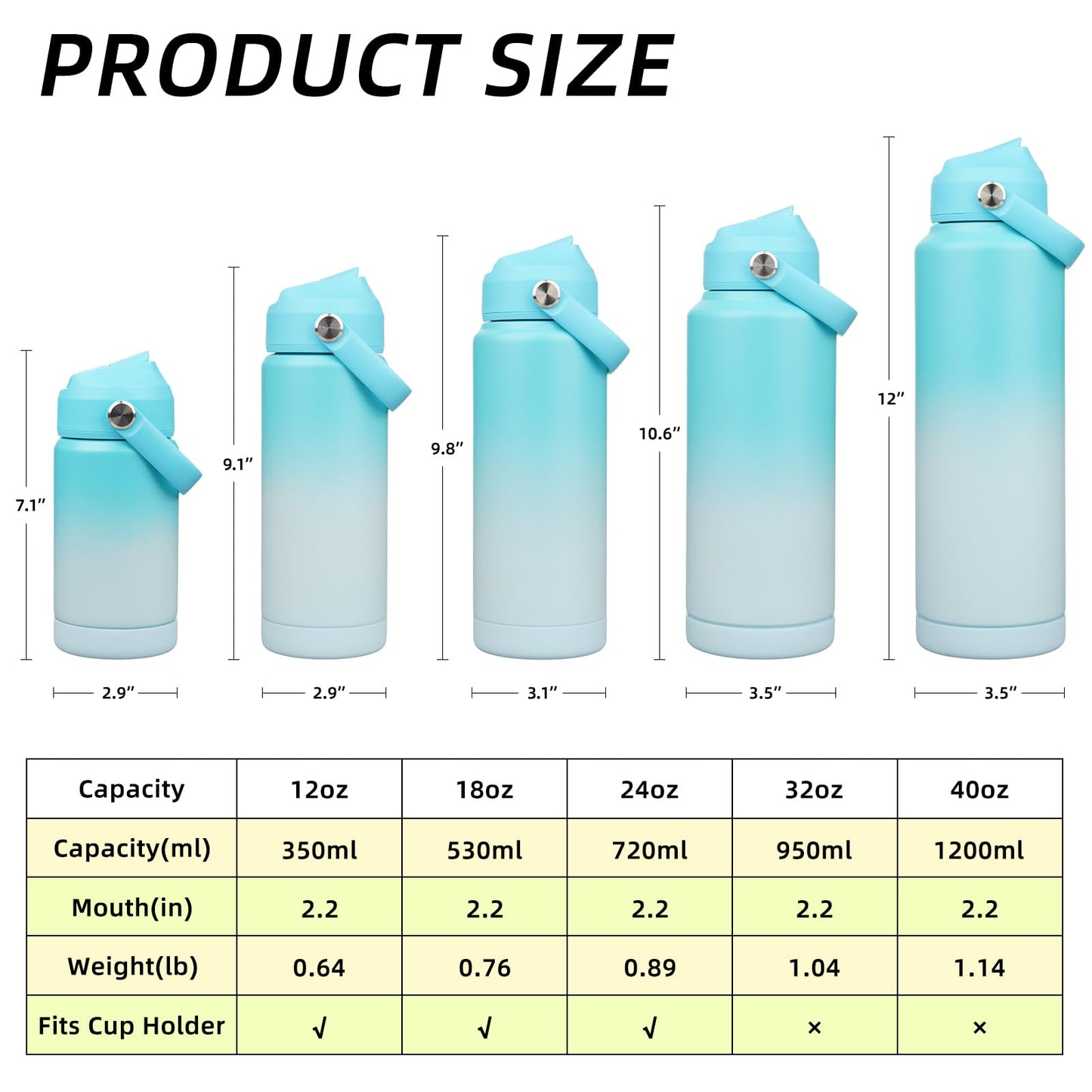BJPKPK Insulated Water Bottle with Straw Lid, 18oz Thermos Water Bottles with Soft Nozzle, Flex Handle & Non-slip Boot, BPA Free Leak Proof Stainless Steel Metal Thermos, Tumblers, Cups,Sea Salt