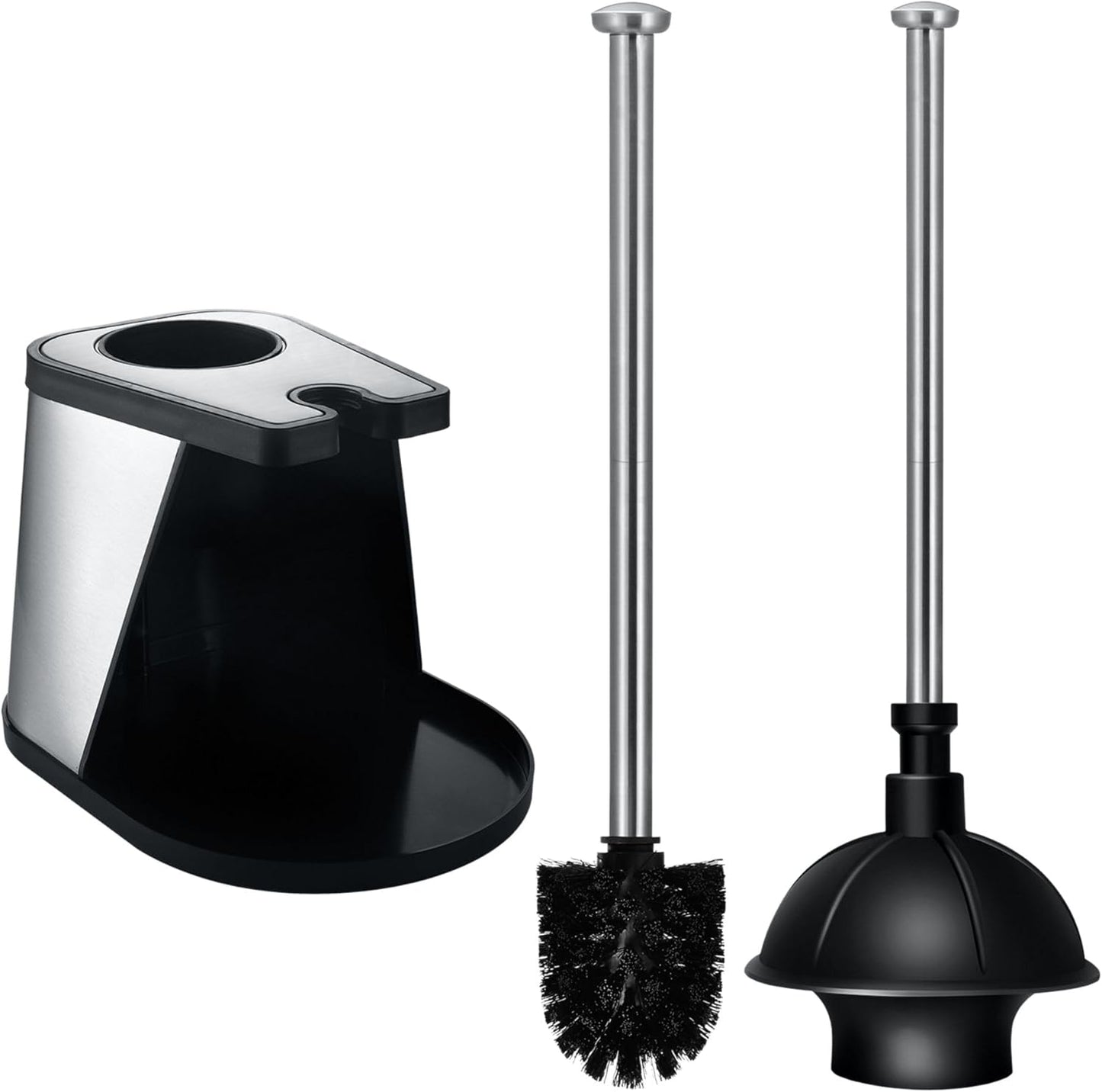 7.5" 9" 20.5") ToiletTree Products Modern Deluxe Freestanding Toilet Brush and Plunger Combo (Black - x x