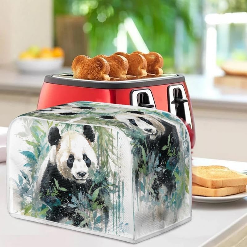 Toaster Cover 2 Slice, Watercolor Panda Bamboo Dustproof Bakeware Protector with Hang Loop (14x14") 2PCS