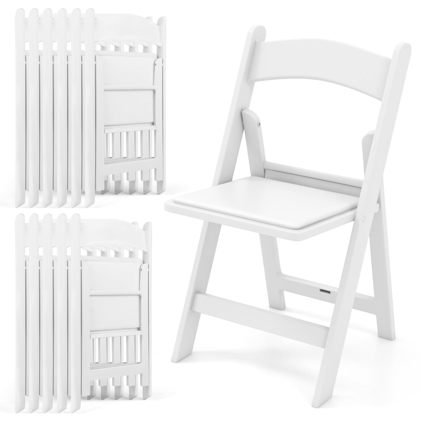 GOFLAME 12 Pack Folding Chairs, Foldable Dining Chair Set with Padded Seat, All-Weather Resin Frame, Indoor Outdoor Portable Commercial Seat for Home, Party, Wedding, 1100 Lbs Load Capacity, White