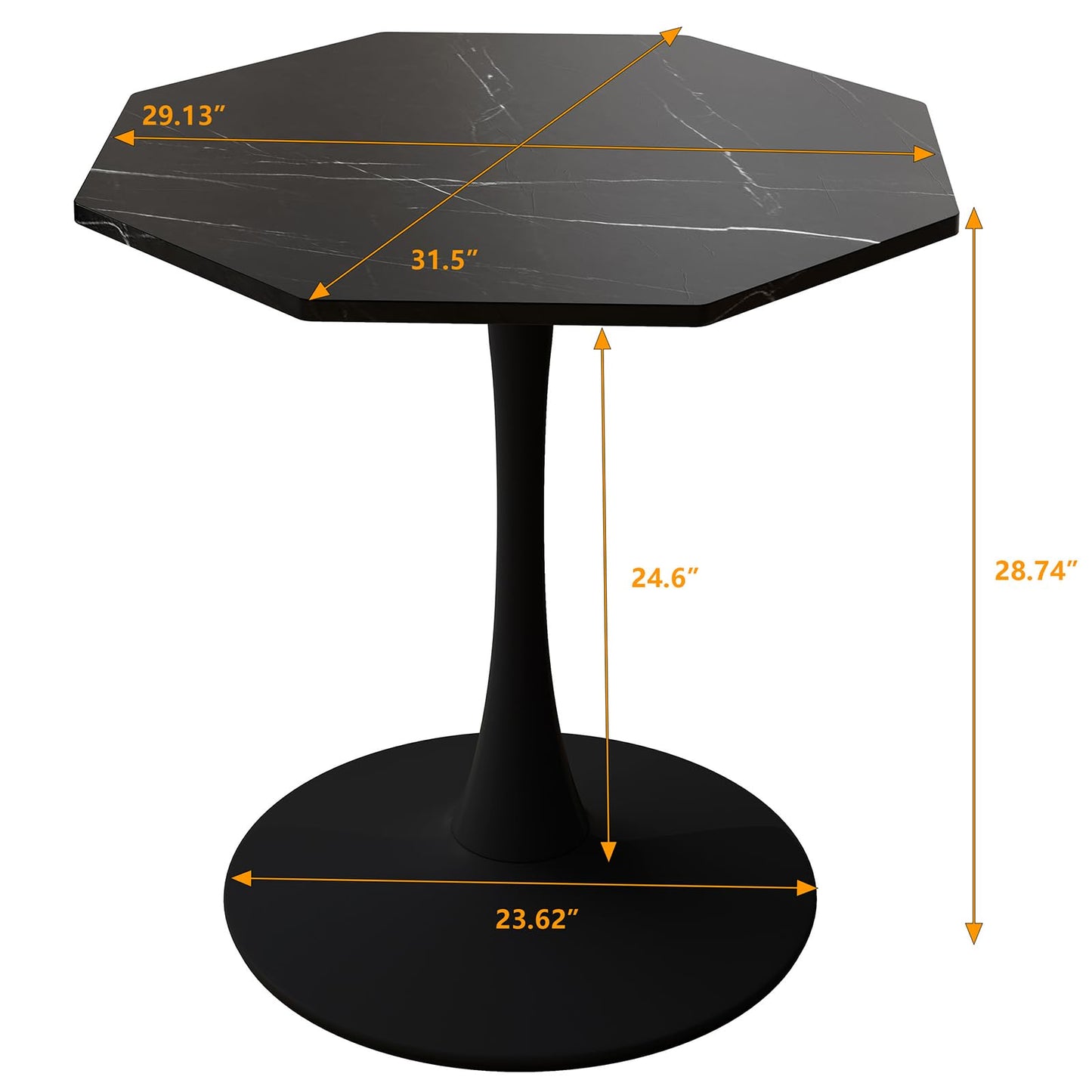 SPOFLYINN 31.50" Modern Octagonal Coffee Table with Printed White Marble Table Top Metal Base for Dining Room Kitchen Living Room Marble