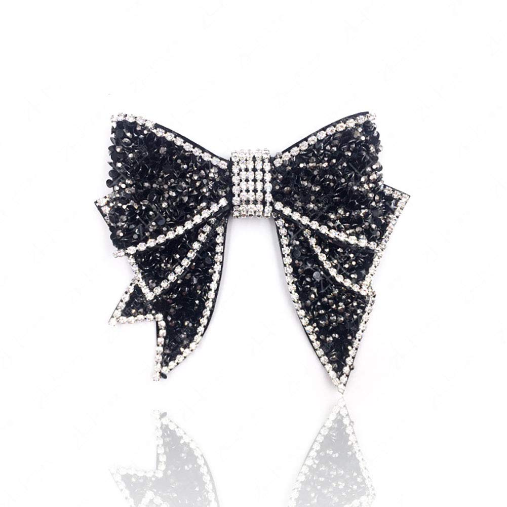 Fodattm 2PCS Huge Handmade Rhinestone Bow Shoes Decoration Charms No Clip No Strap DIY Crafts Findings Accessories Butterfly Shoes Bag Package Accessories (Black)