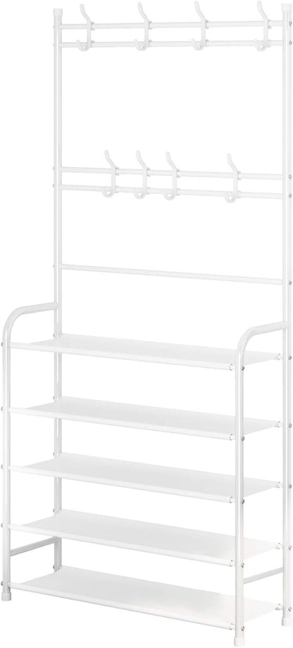 Rack,3-in-1 5-Tier 8 hooks,20-25 UDEAR Entryway Coat Hall Tree Multifunctional Storage Shelf with Shoe Bench and Pairs