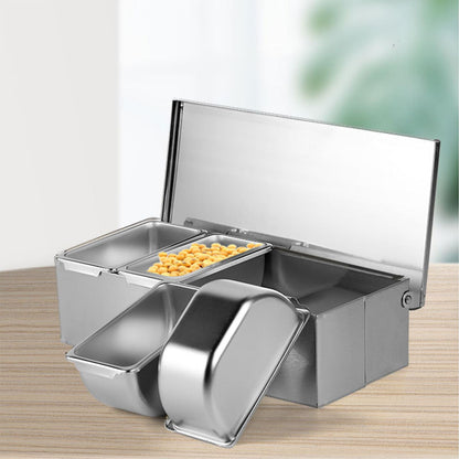 Cocoarm Stainless Steel Seasoning Box, 4 Compartment Tray, Large Capacity for Kitchen Storage