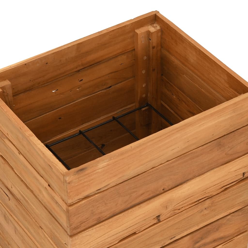 Foknhdi Height-Adjustable Teak Planter Box 19.7"x19.7"x28.3", Recycled Solid Wood Raised Garden Bed for Patio Balcony Living Room, Rustic Large Planter for Vegetables & Flowers