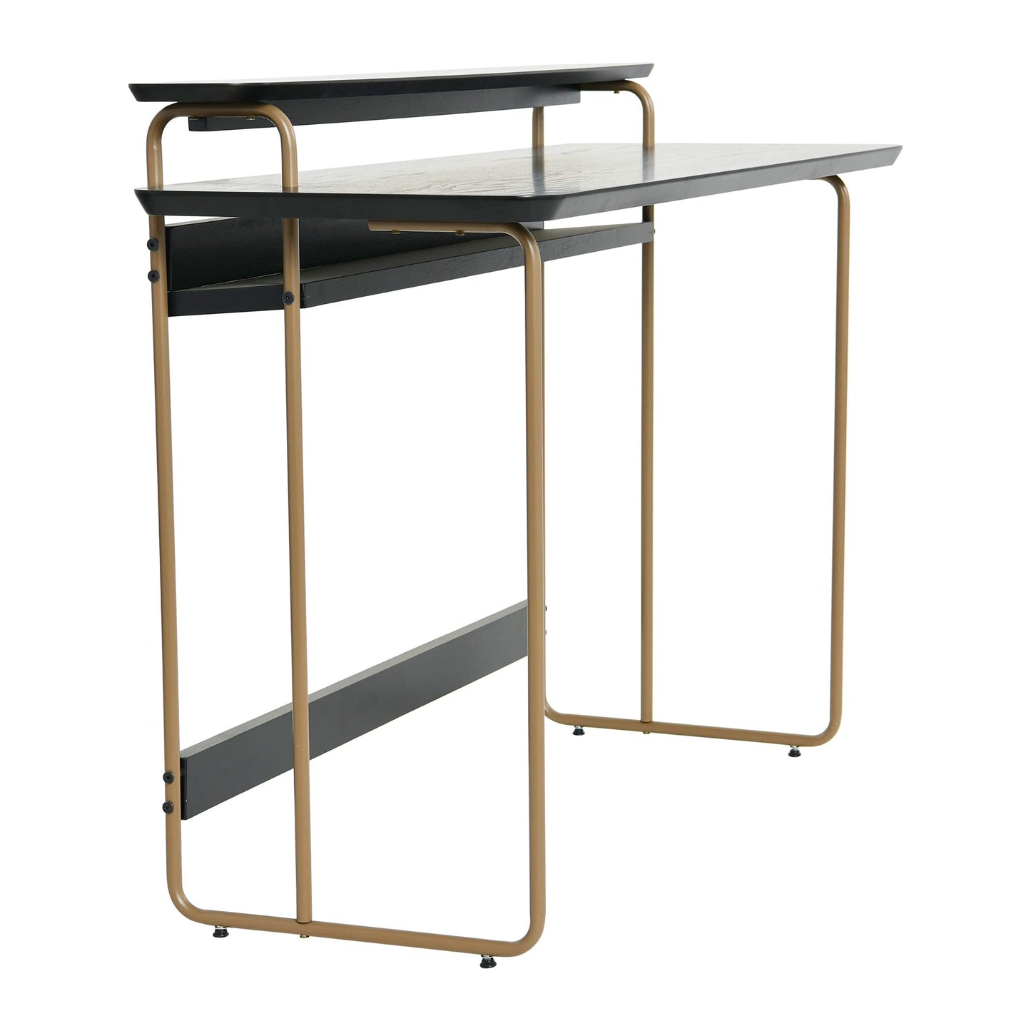 Main + Mesa Pacifica Mid-Century Modern Computer Desk with Genuine Wood Veneer and Rounded Metal Detail for Boho Bedroom, Home Office, and Study