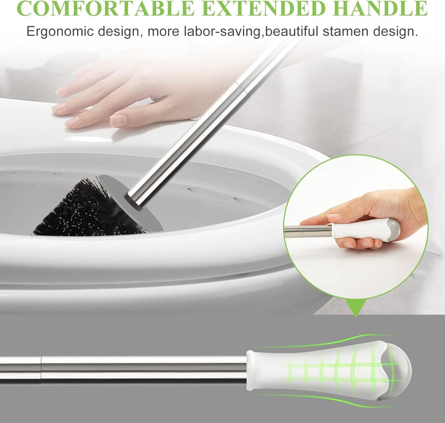 AONEZ Set, 3 Pack Toilet Brush and Holder with Stainless Steel Handle Toilet Bowl Brush, Compact Toilet Scrubber Brush