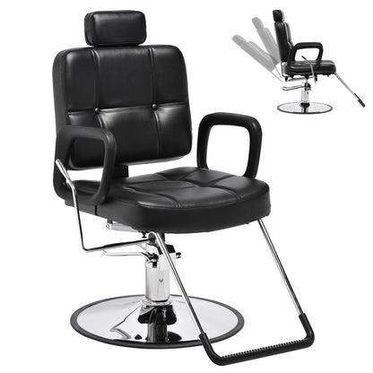 Barber Reclining Chair with Headrest - Heavy Duty Hydraulic Pump Height Adjustable,360°Swivel ,Max Load Weight 440 Lbs,Beauty Salon Spa,Barbershop,Hairdresser Cutting,Styling Stylist,Braiding,Black