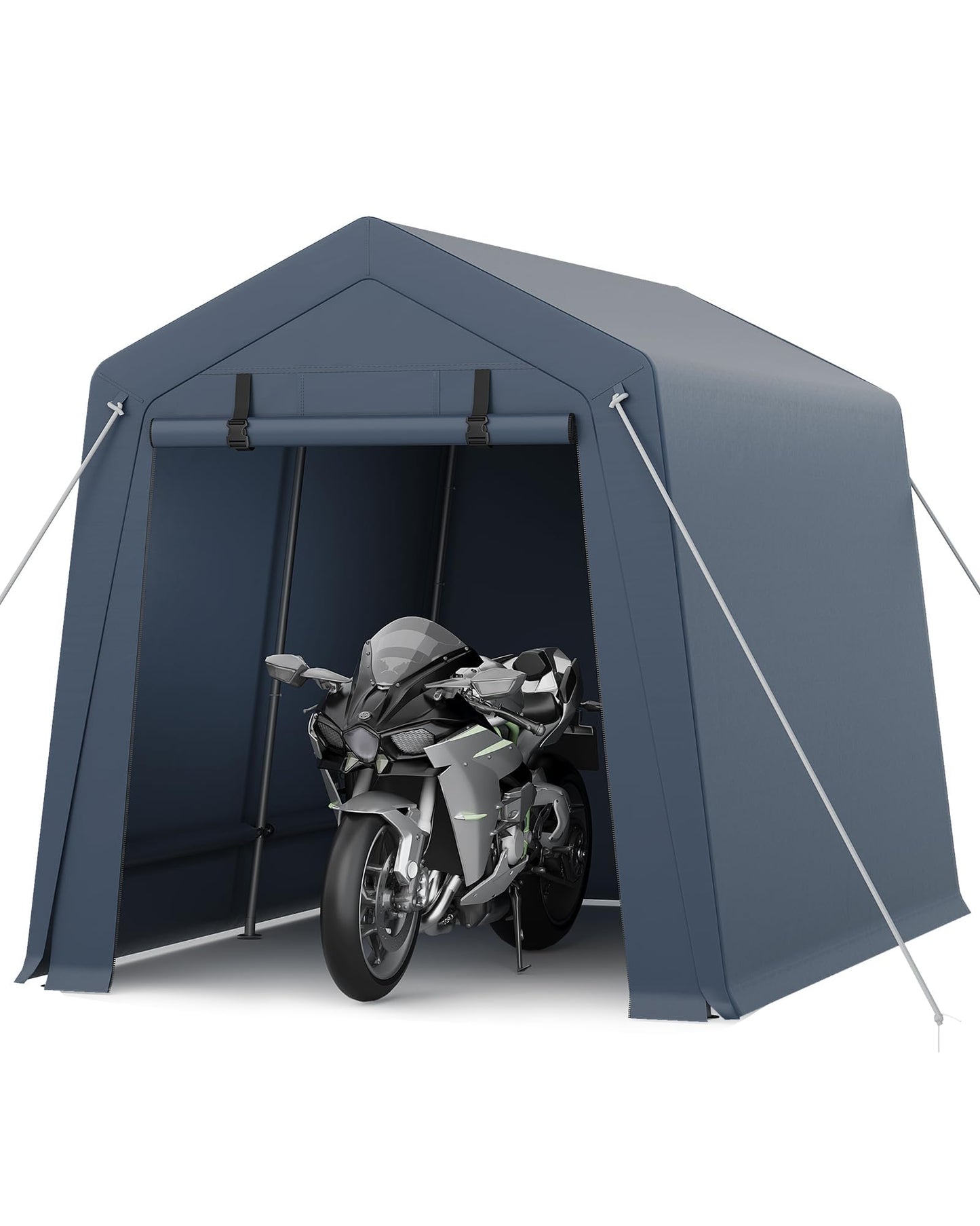 7 x 10 Ft Carport Portable Storage Shed Outdoor Tarp Sheds with Roll-Up Door, Bike Shed ATV Storage Tent for Motorcycle, Car, Garden Tools Grey
