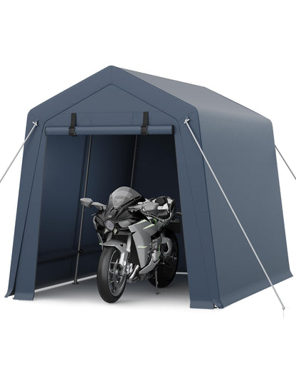 7 x 10 Ft Carport Portable Storage Shed Outdoor Tarp Sheds with Roll-Up Door, Bike Shed ATV Storage Tent for Motorcycle, Car, Garden Tools Grey