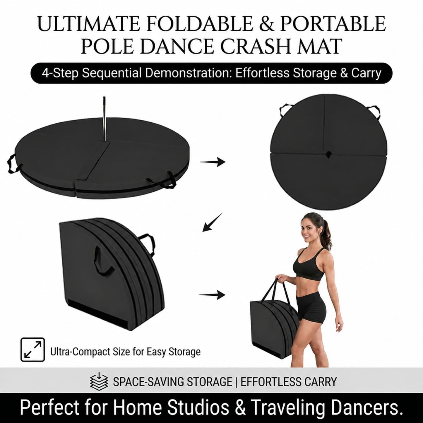 Pole Dance Crash Mat, Stripper Pole Mat with Pearl Cotton Filling & PU Leather, Round Foldable Aerial Yoga Mat for Pole Dancing, Gymnastics, Aerial Hoop, Easy Storage(F,79"x1.97")