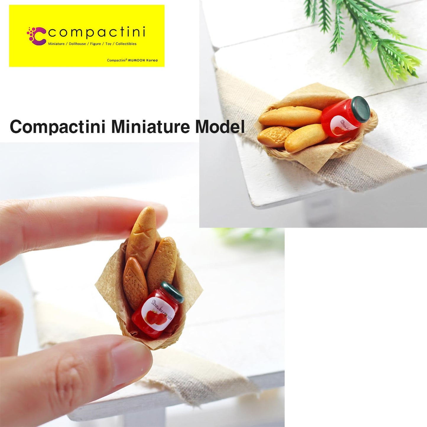 COMPACTINI Miniature 6P Set Model 1:12 Scale Set Dollhouse Accessories Picnic Miniature Bakery Baguette Bread Jam Basket Miniature Doll Party Play Accessories