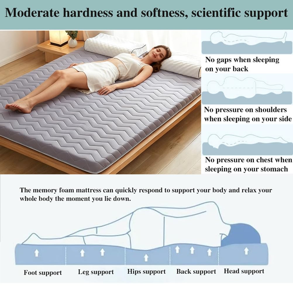 5cm Thick Foldable Floor Mattress – Portable Roll-up Tatami Mattress for Guest, Dorm, Bedroom, Or Apartment – Single & Double Size Grey 120x200cm