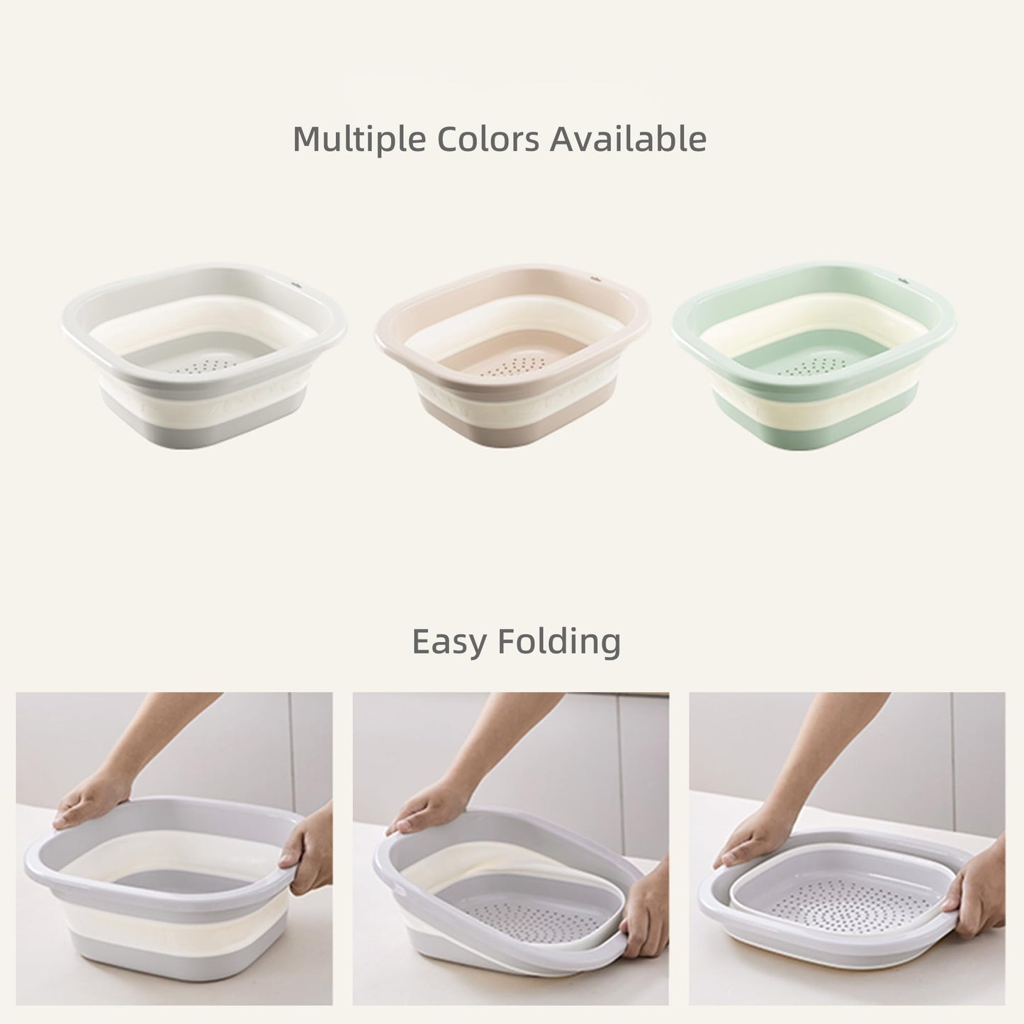 Cemome Collapsible Dish Basin with Colander, Foldable 2-in-1 Dish Pan and Strainer Set with Drain Holes, Portable Wash Basin for Kitchen Sink, Camping, Travel & RV (Green)