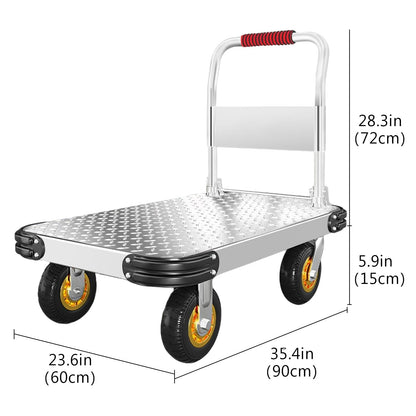 Folding Platform Trolley, Heavy-Duty Steel Utility Cart with Foldable Handrails for Space-Saving Storage, Ideal for Supermarkets, Garages & Warehouses