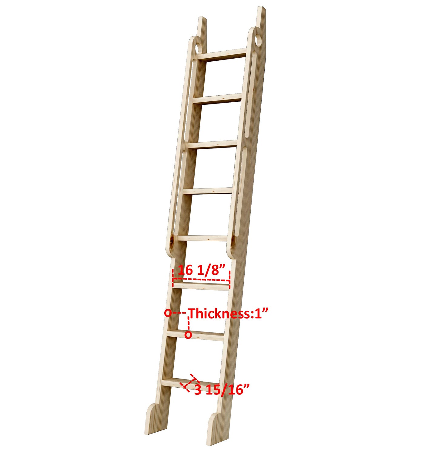 DIYHD 87" Solid Knotty Pine Wood Sliding Library Ladder, Unfinished Rolling Ladder with Extended Handrails & Widened Base, Pre-Cut Top for Sliding Hardware, Indoor Loft & Bookshelf Access