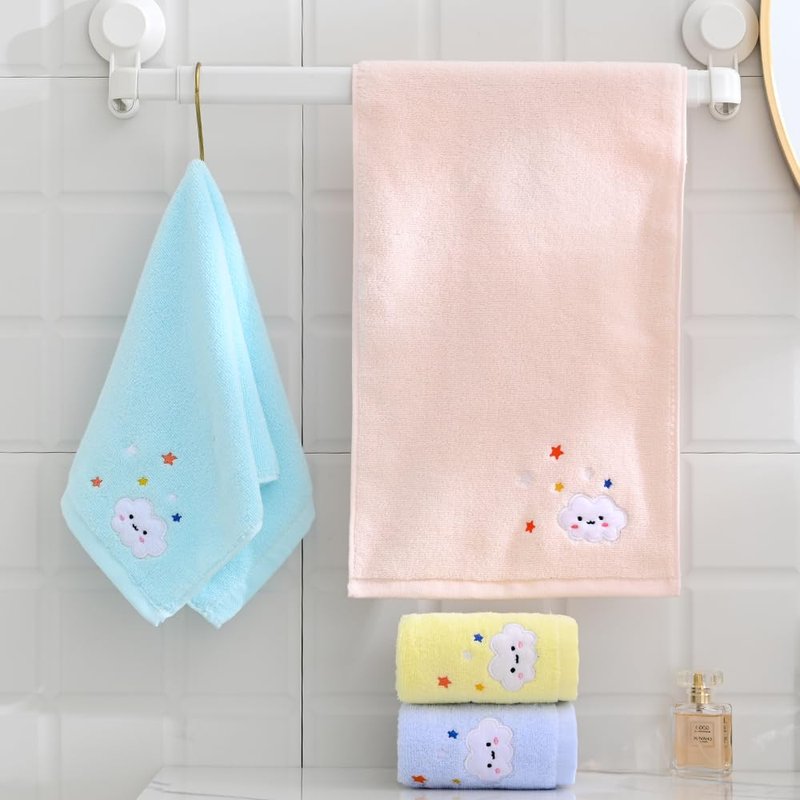 sense gnosis 100% Cotton Cloud Kids Facial Towels, Fingertip Towels for Bathroom Towel Set Star Embroidered Children Towels & Baby Washcloths, 10 x 20 inches(4 Pack in 4 Color)