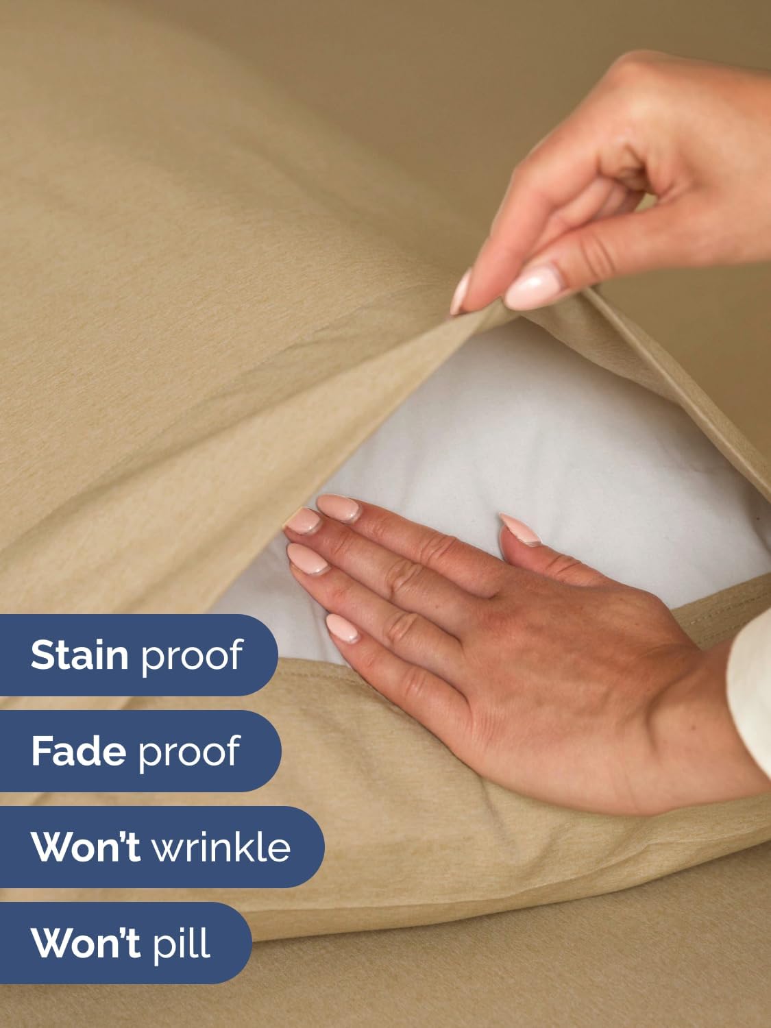 Skiennix Extra Deep King Sheet Set - 6-Piece Breathable Cooling Bedding - Soft, Wrinkle-Free Heathered Tan