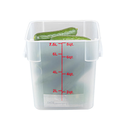 Restaurantware Food Storage Container 10 Pack of 8 qt Plastic Kitchen Storage Bin with Volume Markers Space-Efficient Design Dishwasher-Safe Polypropylene Translucent