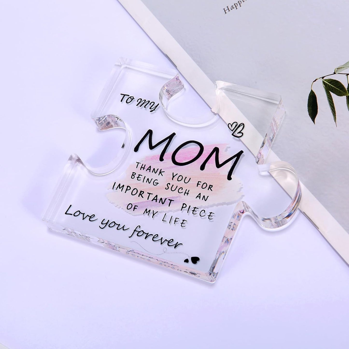 Best Mom Ever Gifts from Daughter, Son: Acrylic Puzzle-Shaped Plaque Desk Decorations Present - Unique Birthday