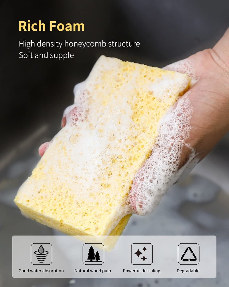 ARCLIBER Kitchen Sponge,Heavy Duty Color Cellulose Sponge,Clean Tough Messes Without Scratching (12 Pack)