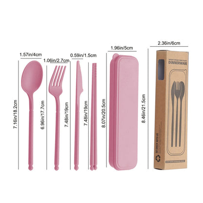 MITRIE 8-Color Wheat Straw Portable Utensil Set with Case – Reusable Travel Cutlery Set for Camping, Office, Picnic – Includes Spoon, Fork, Knife, Chopsticks