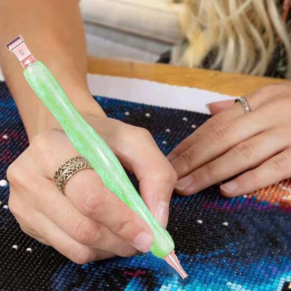 Praise V Do Diamond Painting Art Drill Pen Kit with Screw Stainless Steel Rose Metal Tip Nibs Placers Roller Tool Accessories, Ergonomic Diamond Art Pen for 5D Diamond Paint Bead Dot Green
