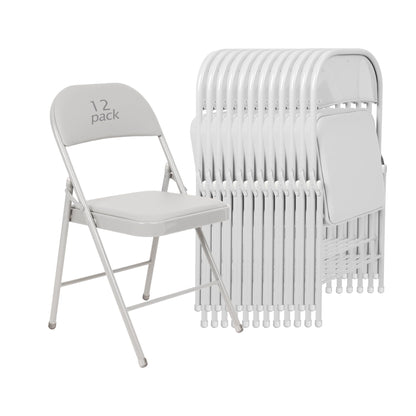VISTACASA 12 Pack Padded Folding Chairs, Heavy Duty Metal Frame with PU Leather Seat & Back, 350 lbs Capacity Portable Stackable Indoor Outdoor Chairs for Party Wedding Office(White, 12 Pack)