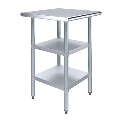 24" Long X 24" Deep Stainless Steel Work Table with 2 Shelves | Metal Food Prep Station | Commercial & Residential NSF Utility Table