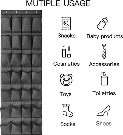 1 Pack 28 Large Pockets Hanging Shoe Organizer Over The Door Shoe Rack for Closet Storage, Gray
