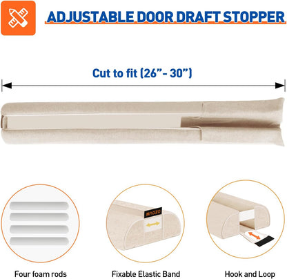 30 Inch 26'' 30'' 1.7", MAGZO Door Draft Stopper, Adjustable Under Door Gap Filler, Fits - Bottom Widths, Seals Gaps up