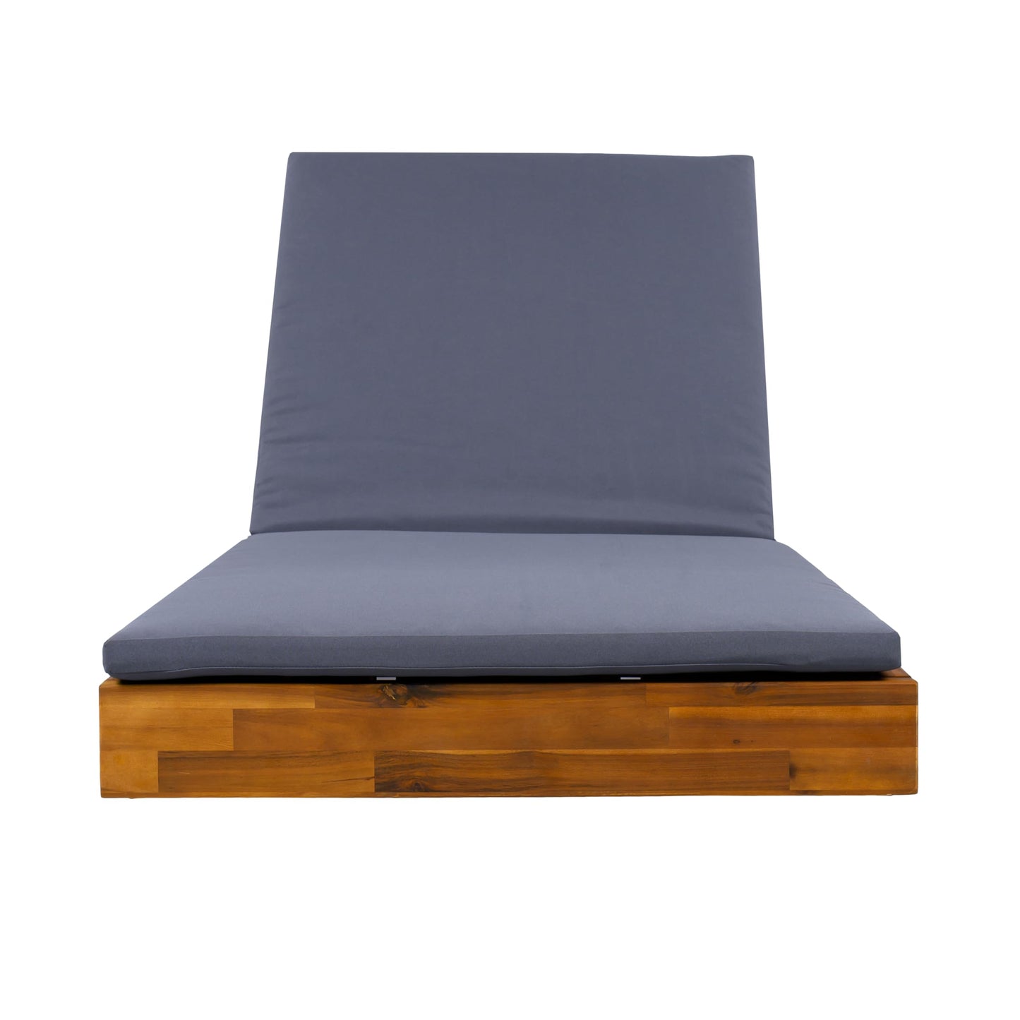 Acacia Wood Chaise Lounge with 2-Fold Thin Cushion - Teak Finish Outdoor Recliner with Cream Water-Repellent Cushion, 79.6" L x 29" W, 300 lbs