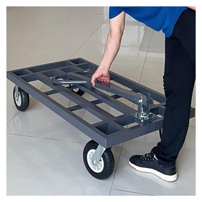 Heavy Duty Platform Cart - Foldable Handle, 180° Rotation, Flatbed Hand Truck for Warehouse, Construction, Moving, Commercial Use