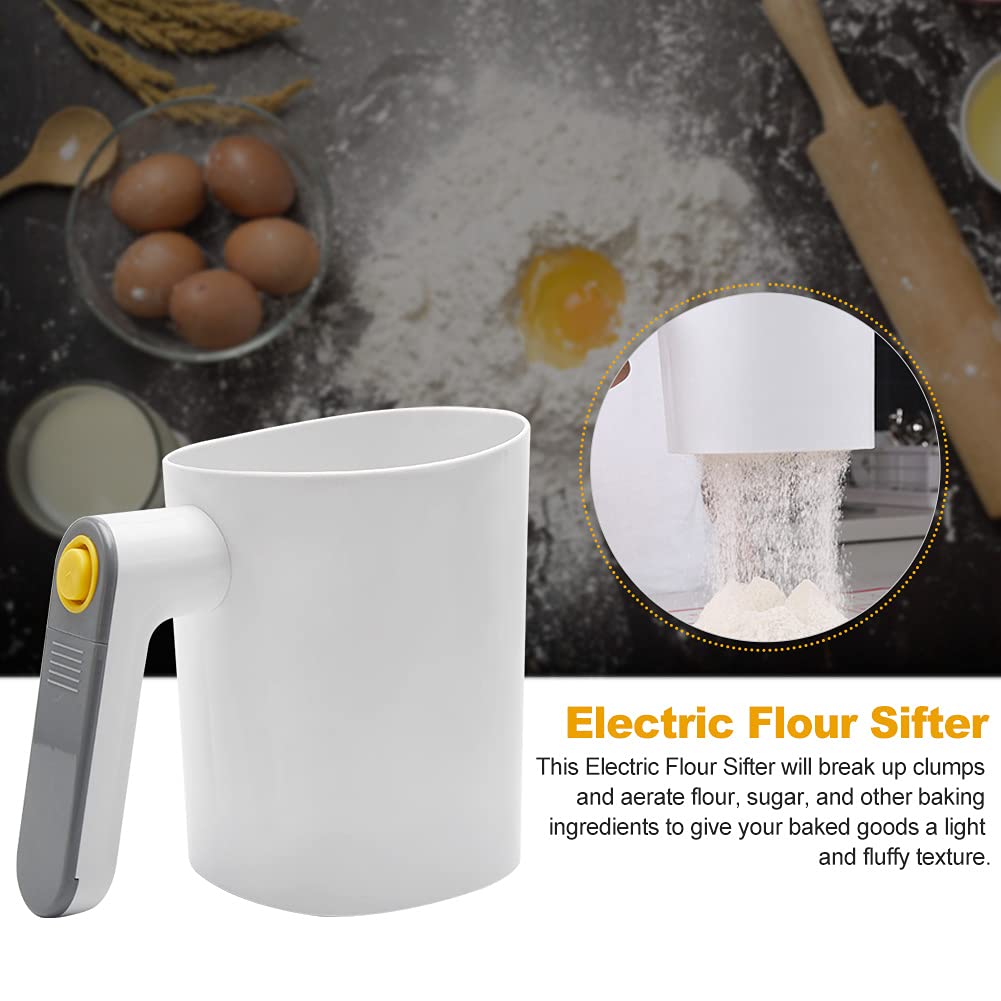 Electric Flour Sifter, Handheld Battery Operated Stainless Steel Mesh Shaker, Fine Mesh Cup Shape Powder Shaker Strainer Kitchen Cooking Baking Pastry Tools 4 Cup/1L Capacity