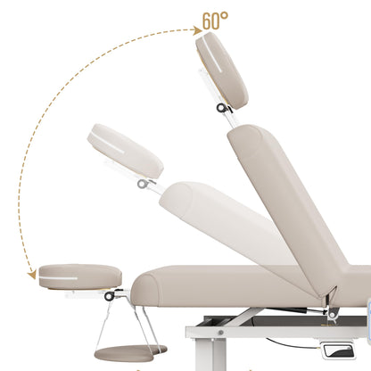 Heating Function 30 Wide x 75 Long Heavy Duty Electric Stationary Massage Table with Backrest Adjustable and Storage Space for Treatment/Medical Spa/Facial/Beauty/Massage Bed and More - Beige Gray