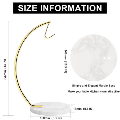 Livabber Banana Holder with Marble Base, Metal Banana Hanger Modern Tree Stand with Hook, Stylish Banana Keeper Fresh Fruit Storage Organizer Freestanding for Kitchen Countertop (Gold, Single Hook)