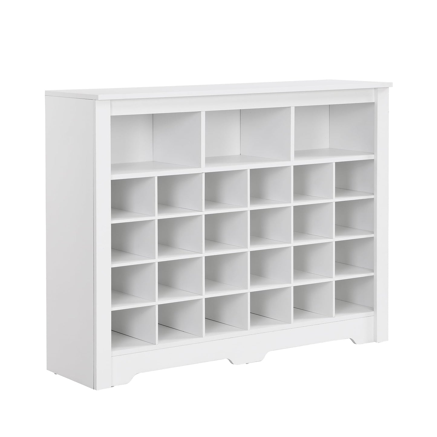Merax Sleek Design 24 Shoe Cubby Console, Modern Storage Cabinet with Curved Base, Versatile Sideboard for Hallway, Bedroom, Living Room, White