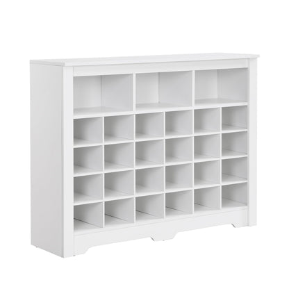 Merax Sleek Design 24 Shoe Cubby Console, Modern Storage Cabinet with Curved Base, Versatile Sideboard for Hallway, Bedroom, Living Room, White