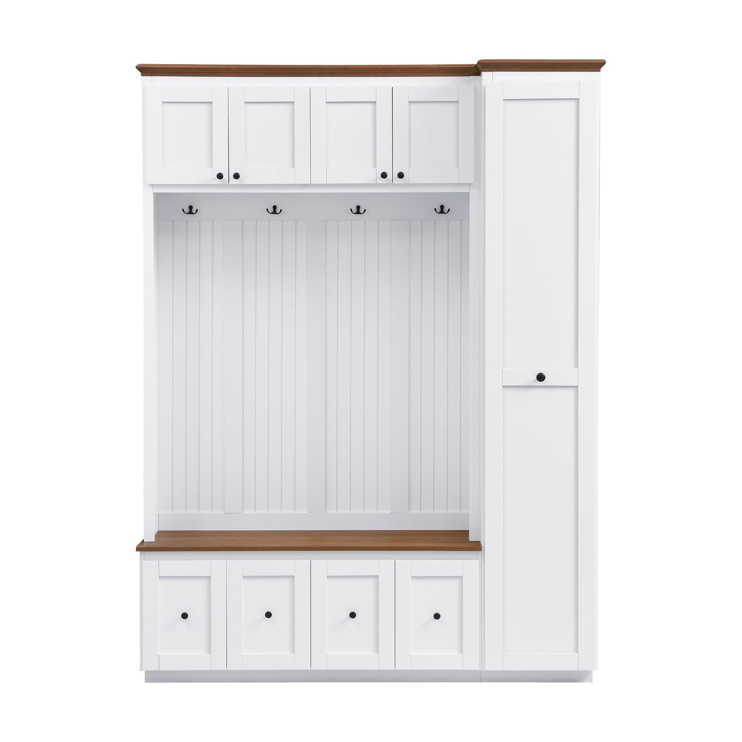 Merax 78.7''H Hall Tree with Storage Bench, Modern Entryway Bench with Coat Rack, 5-in-1 Hall Tree with Cabinets, Drawers & Hooks for Hallway, Entryway, Living Room, Mudroom, White