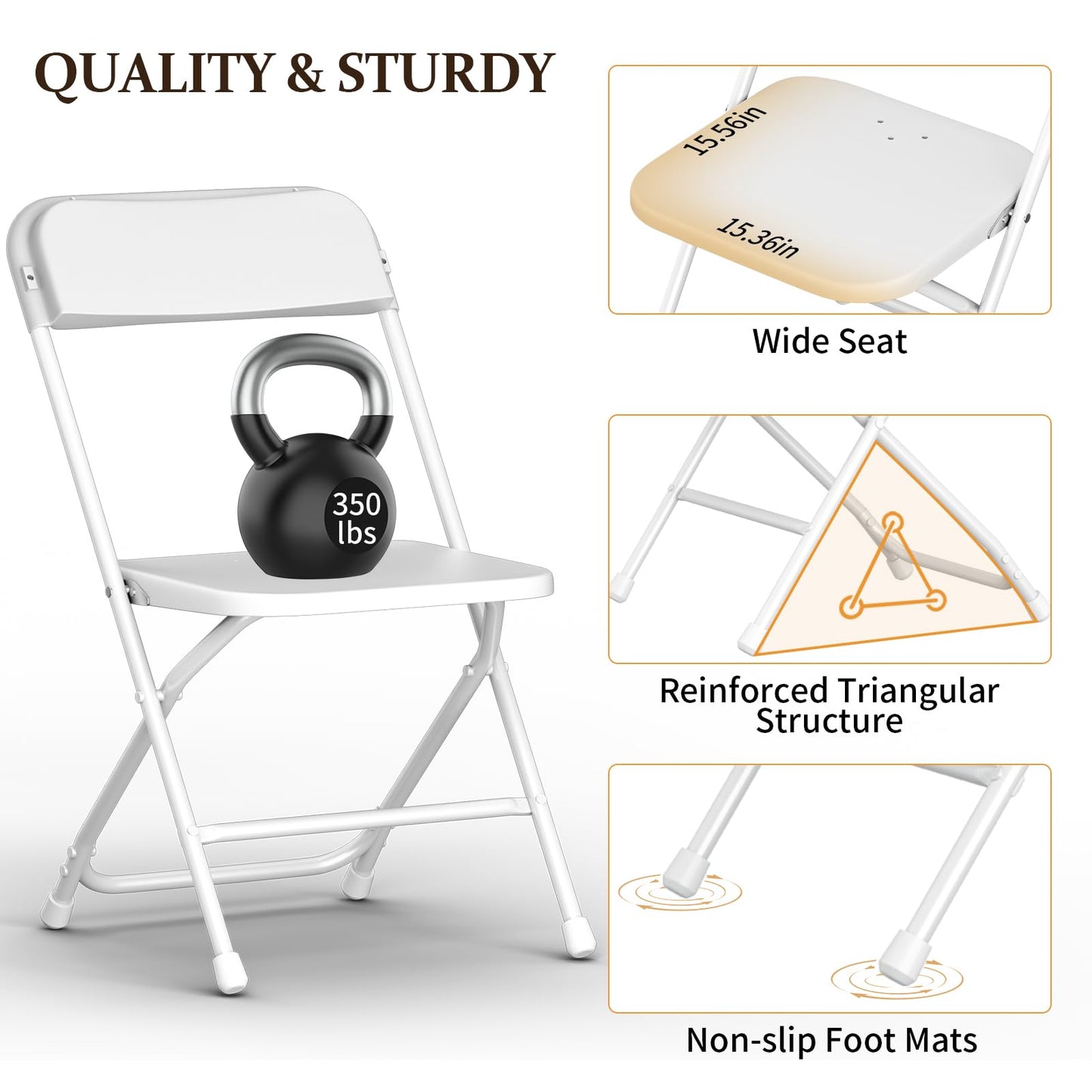 MuLu Evo 20 Pack Folding Chairs, Portable Party Chairs, Stackable Commercial Seat with Steel Frame, White Plastic Seat, Capacity for 350lb, for Office Wedding Party Patio Dining Events
