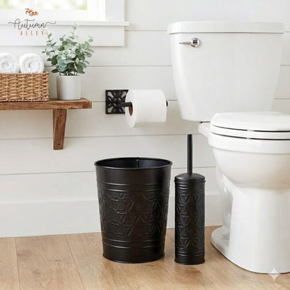 Autumn Alley Handcrafted Black Farmhouse Bathroom Trash Can and Toilet Bowl Brush with Holder Set - Metal Black Bathroom Accessories Set for Classic Bathroom Décor
