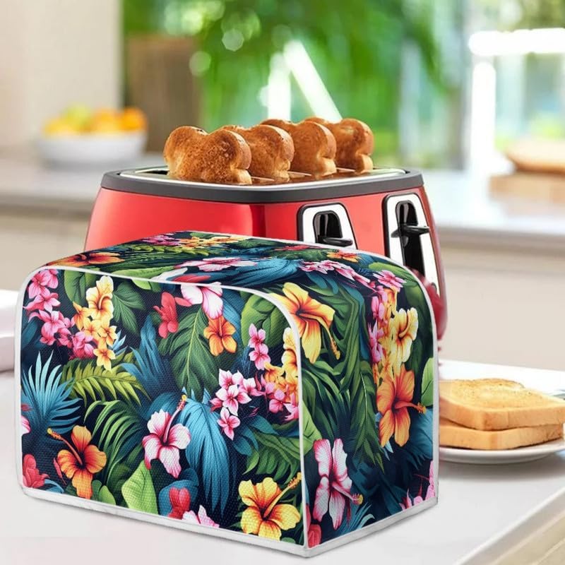 Plus Size 4 Slice Toaster Cover Tropical Floral Hibiscus, Dust Protection for Microwave Oven (16x16") 2PCS