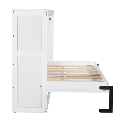 GDFStudio Boden Twin Size Murphy Bed, 4 Storage Shelves, Ample Storage Space, Organized as Cabinet, Saving Space Design, Twin Size Murphy Bed with Bookshelf, Perfect for Small Apartment, White
