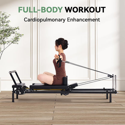 Fairgom Foldable Pilates Reformer Machine, Dual Resistance with Springs and Cords, Pilates Equipment for Home and Gym Use, Suitable for Advanced and Beginners Users, Up to 400 lbs Capacity