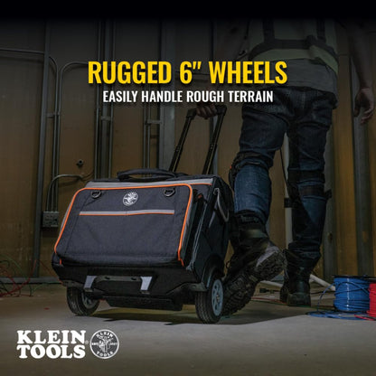 Klein Tools 55452RTB Tool Bag, Water Resistant Tool Storage Organizer Rolls on Rugged 6-Inch Wheels, 24 Pockets, Load Tested to 200-Pound