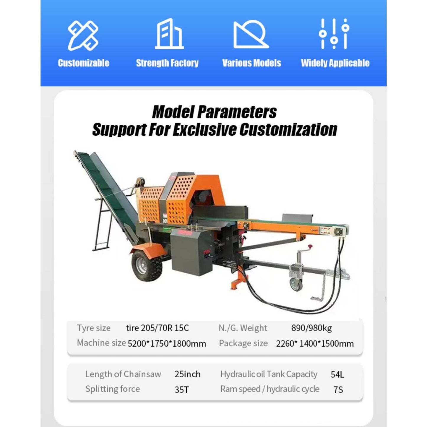 35-Ton Hydraulic Log Splitter with V-Tray Support – Rugged Wood Processing Machine for Heavy Timber Reduction, Firewood Supply Operations, and Industrial Wood Prep