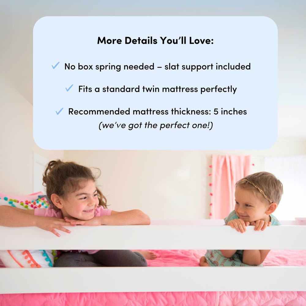 Max & Lily Bunk Bed Twin over Twin, Solid Wood Bunk Bed Frame with Ladder for Kids, 14" Safety Guardrails, Easy Assembly, No Box Spring Needed, White