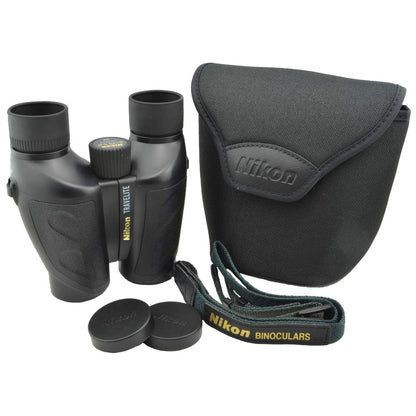 Nikon Travelite 8x25 Binoculars (7277) Travel Bundle - Black With Lens Pen, Carry Case, and Lens Cloth - High Powered Compact for Adults - Bird Watching, Hunting, Hiking