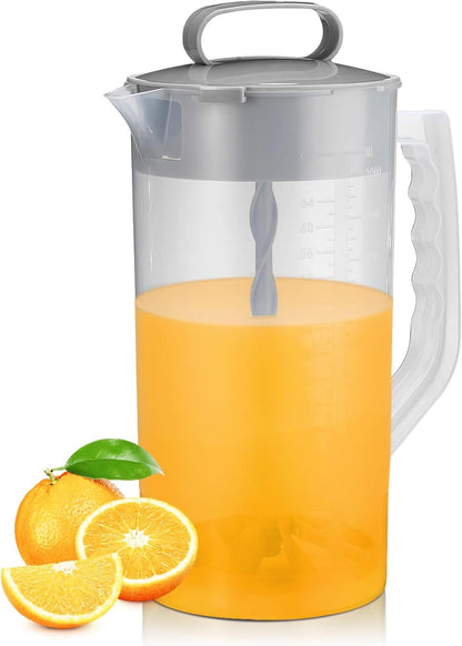 2 64oz Mixing Pitcher for Drinks, Quart/ Plastic Water Pitcher with Lid, Angled Plastic Blades and Adjustable Mixer