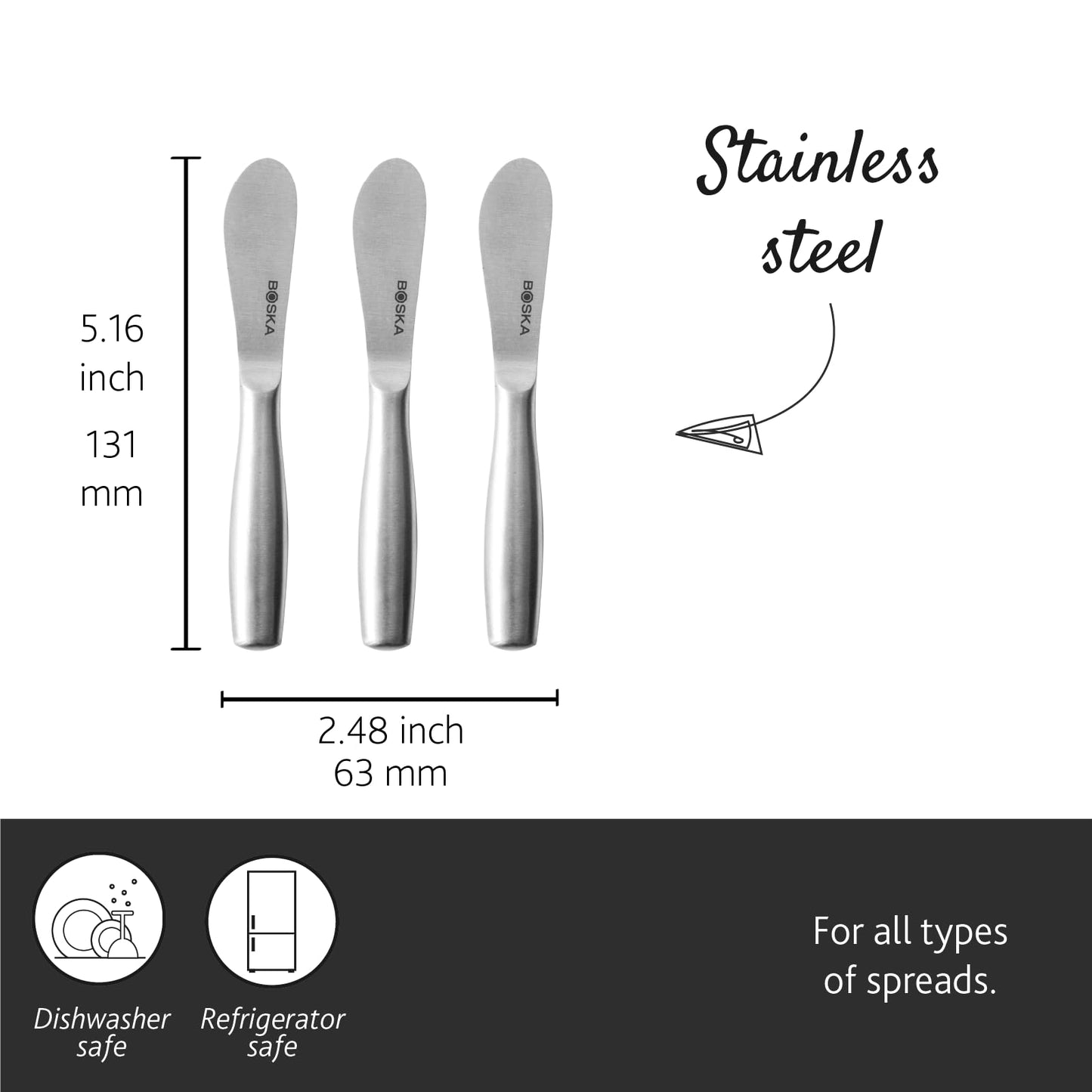 BOSKA Cheese Spreading Knives Mini Copenhagen – 3 Stainless Steel Cheese Spreaders for Butter, Soft Cheese & Appetizers – Elegant Butter Knife Set for Cheese Boards & Entertaining